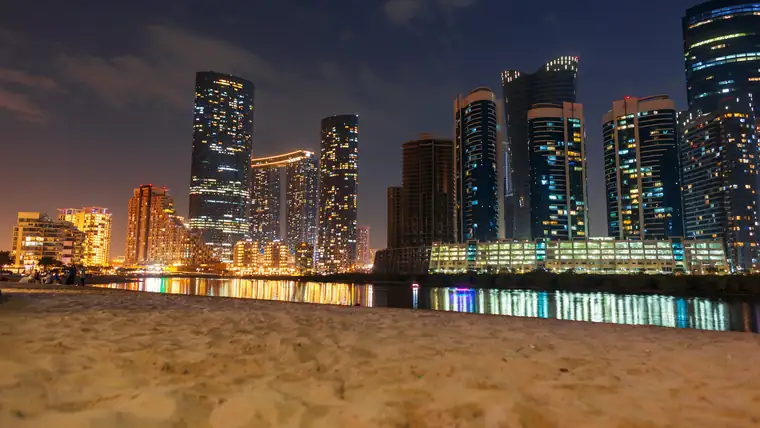 Doha waterfront lit up after dark